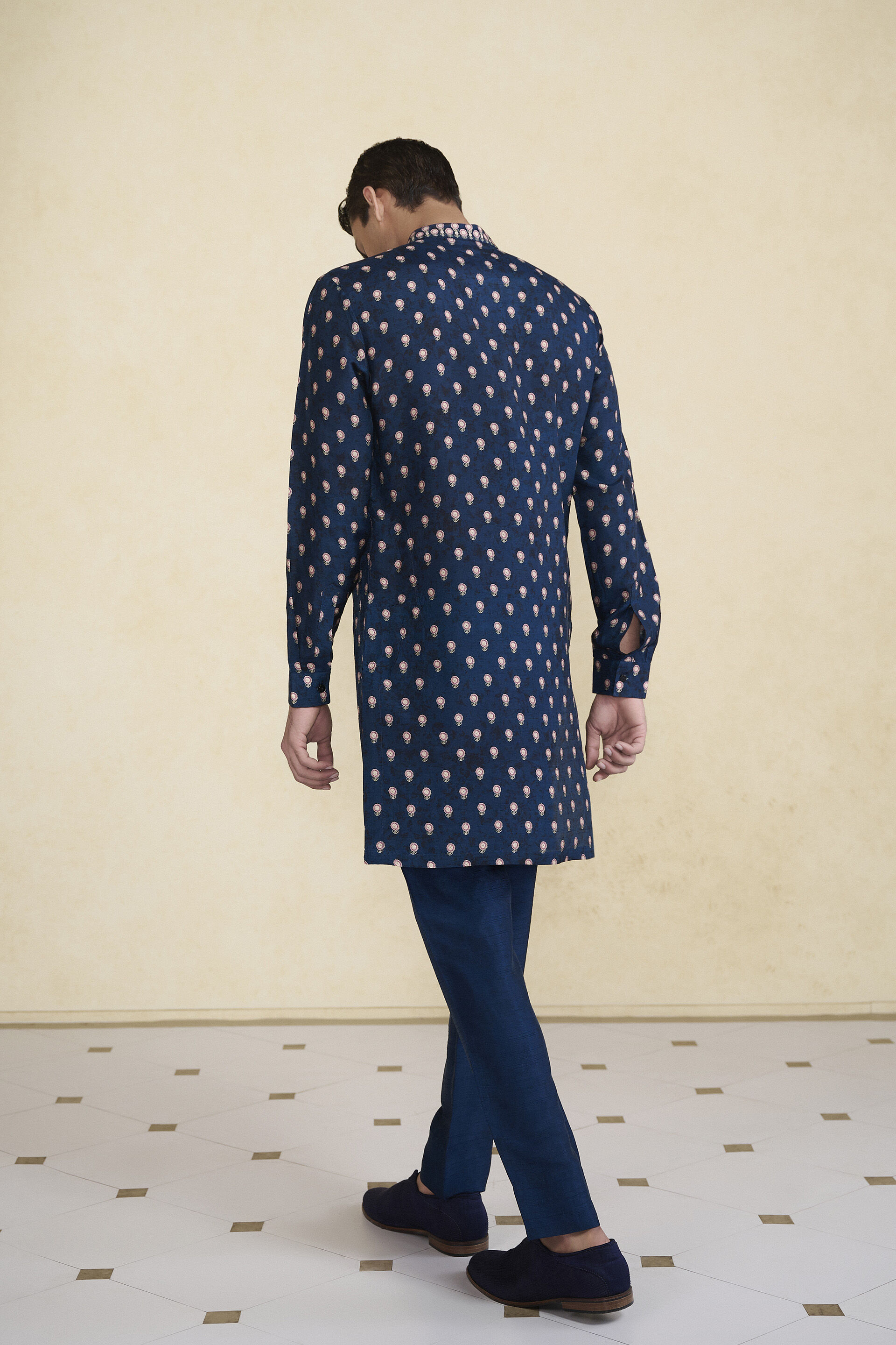 Azraq Printed Silk Kurta - Indigo, Indigo, image 2